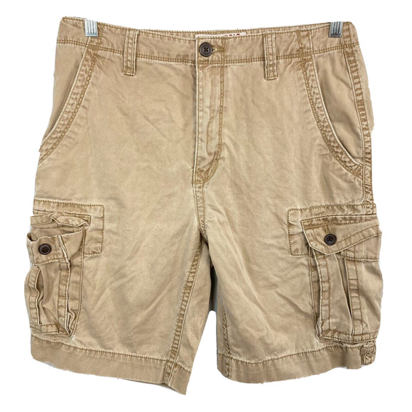 Arizona Jeans Shorts Men 32 Beige Khaki Tan Vintage 90's Y2K Cargo Button Pocket - Picture 1 of 11